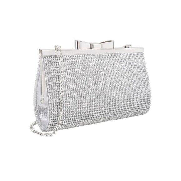 Silver Sparkly Rhinestone Crystal Evening Clutch Bag